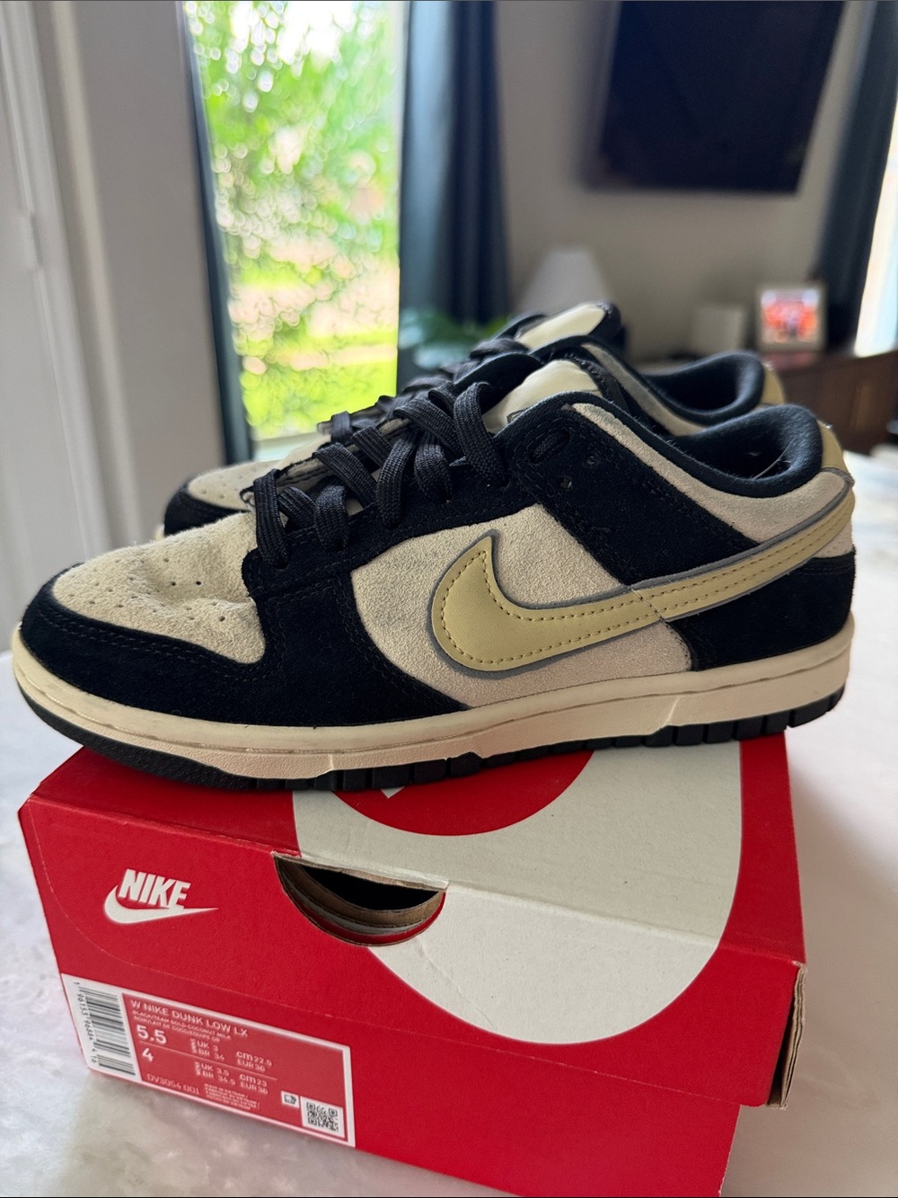 Nike Dunk Low Black and Cream with Pale Gold Swoosh